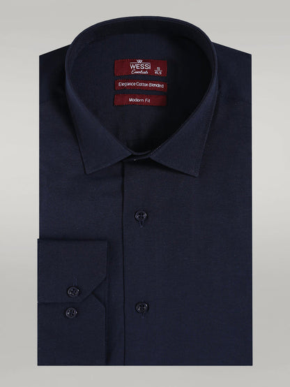 Plain Long Sleeves Regular Fit Navy Blue Men Shirt - Wessi