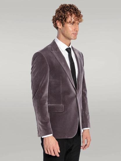 KOALA SYDNEY  Wide Peak Lapel Single Button Velvet Grey Men Blazer -
