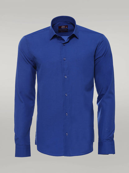 Plain Long Sleeves Indigo Blue Men Shirt -