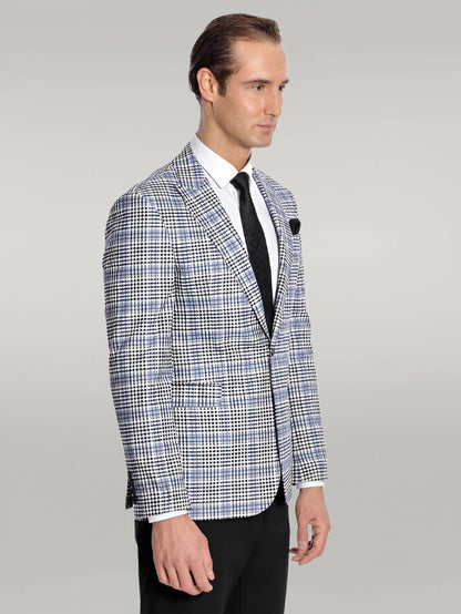 Plaid Slim-Fit Blue Black Men Blazer - Wessi