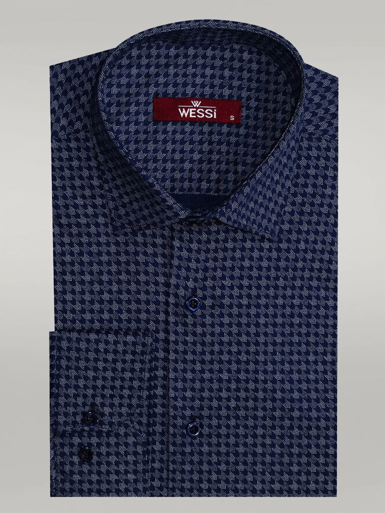 KOALA SYDNEY  Houndstooth Pattern Slim Fit Navy Blue Men Shirt -