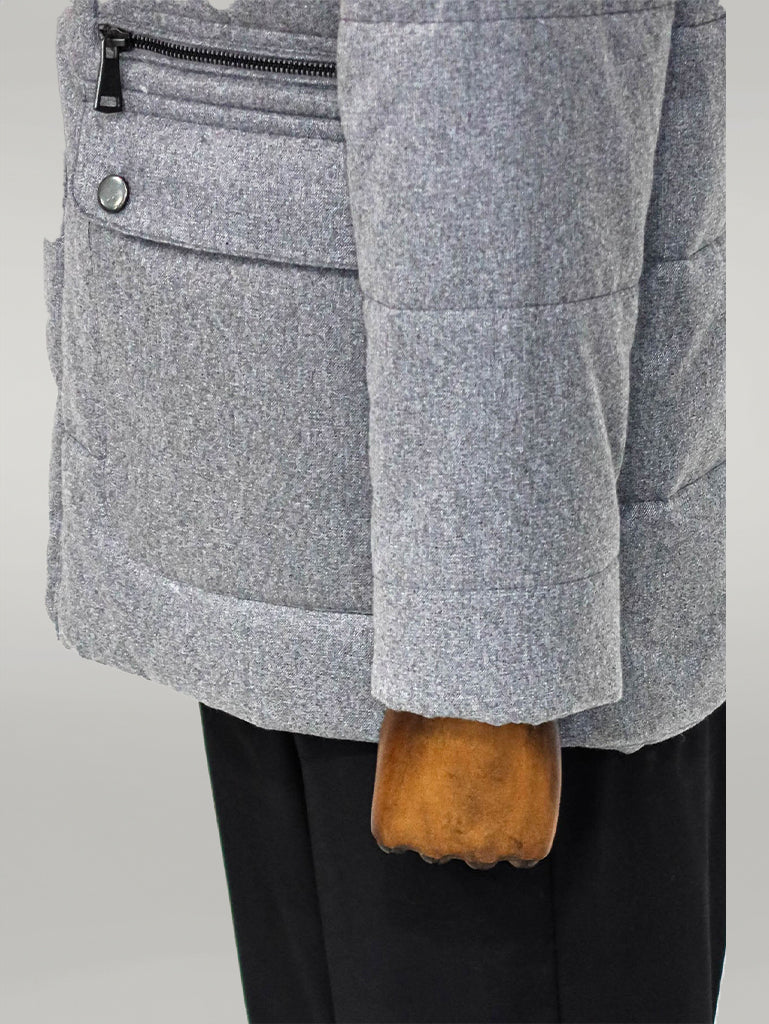 Slim Fit Hooded Grey Men Coat