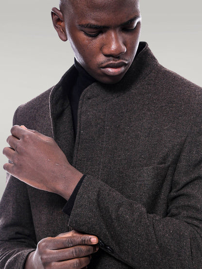 Mandarin Collar Brown Short Coat