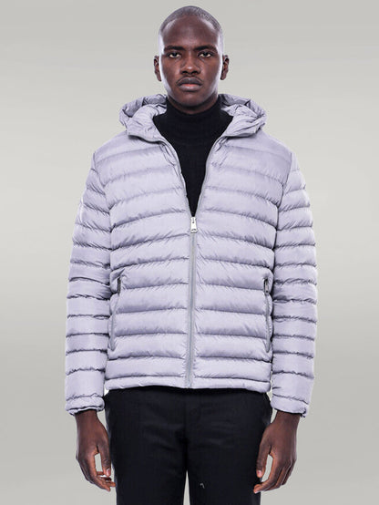 Hooded Quilted Grey Men Coat