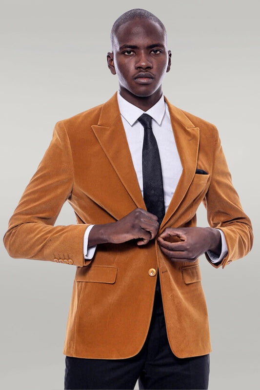 Wide Peak Lapel Velvet Yellow Blazer