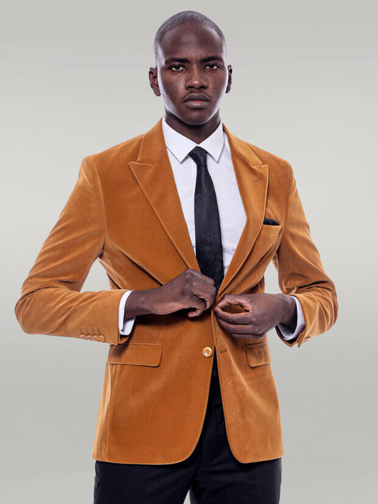Wide Peak Lapel Velvet Yellow Blazer