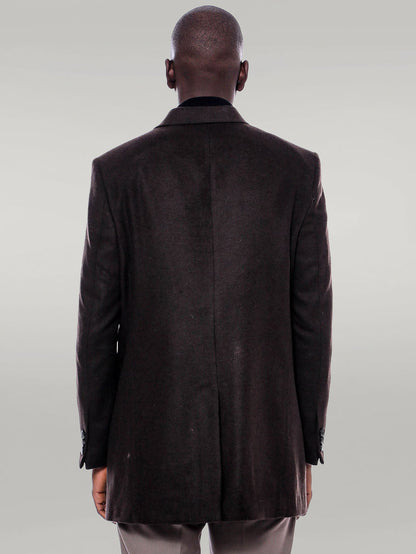 Wide Pointed Collar Over Knee Brown Men Coat