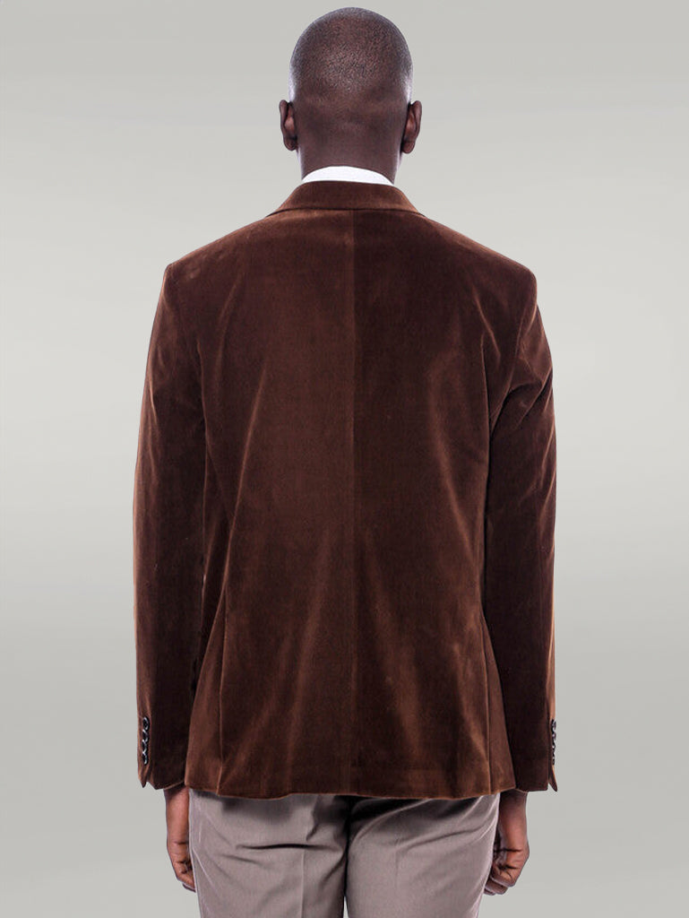 Wide Peak Lapel Velvet Brown Men Blazer -