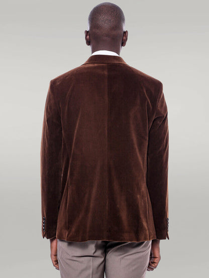 Wide Peak Lapel Velvet Brown Men Blazer -