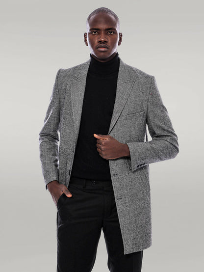 Peak Lapel Grey Men Short Coat