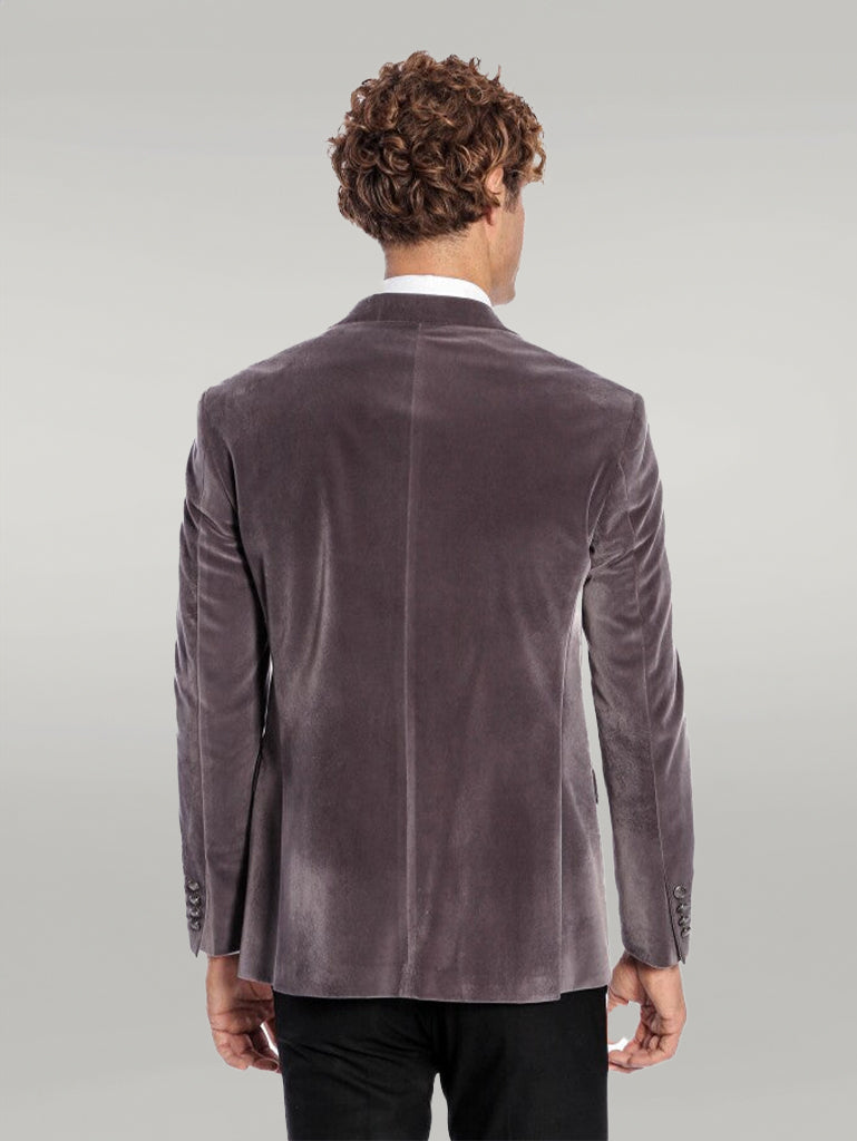 KOALA SYDNEY  Wide Peak Lapel Single Button Velvet Grey Men Blazer -
