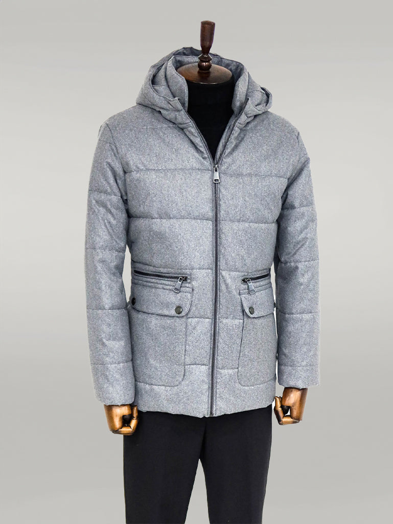 Slim Fit Hooded Grey Men Coat