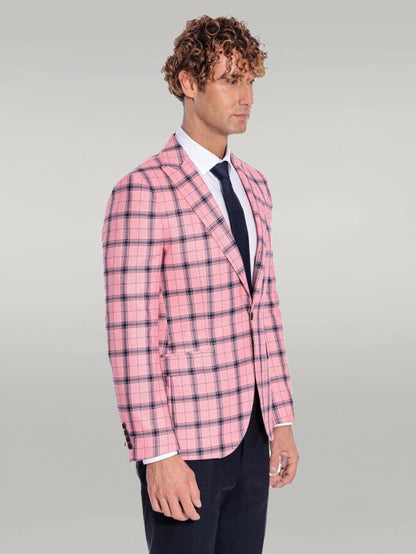 Plaid Slim Fit Pink Men Blazer