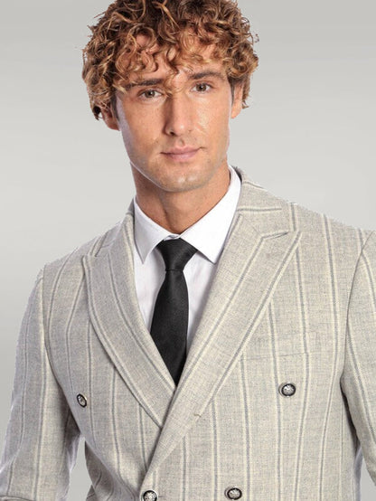 KOALA SYDNEY  Wide Lapel Striped Double Breasted Grey Men Blazer -
