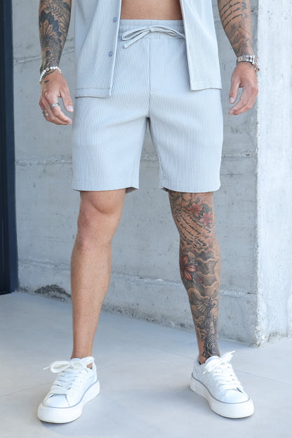 THE SLIM PLEATED SHORTS  - GREY