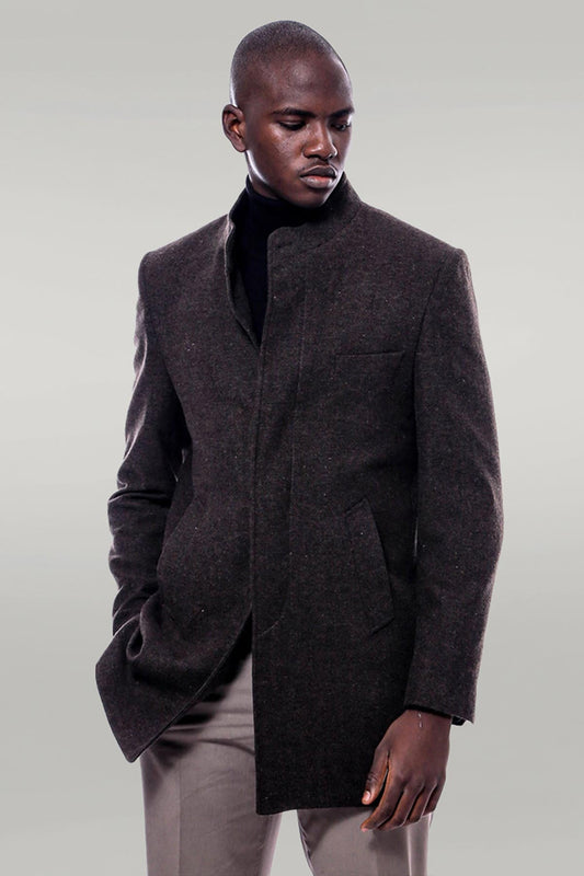 Mandarin Collar Brown Short Coat