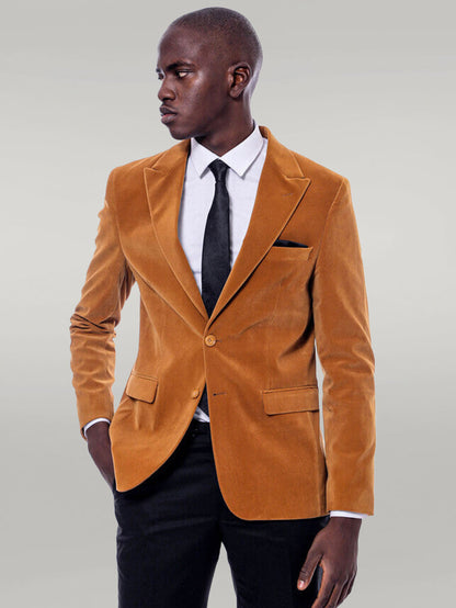 Wide Peak Lapel Velvet Yellow Blazer