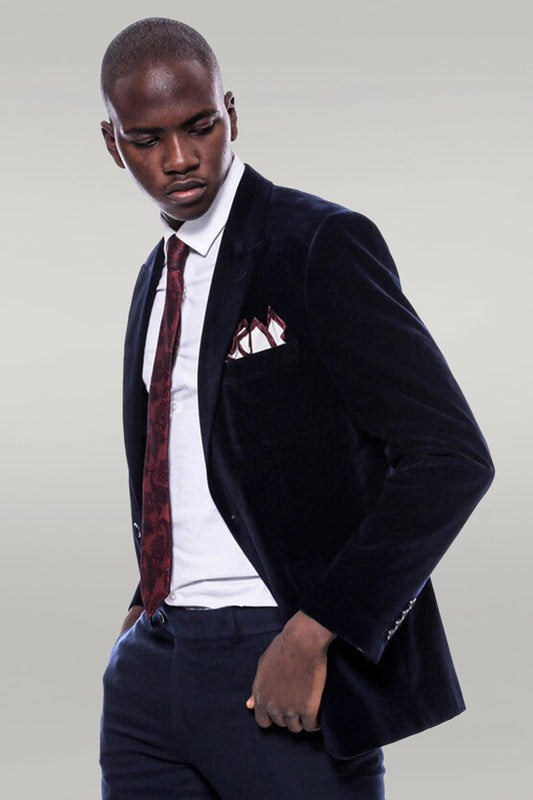 KOALA SYDNEY  Wide Peak Lapel Velvet Navy Blue Men Blazer