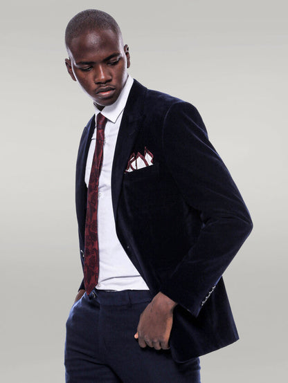 Wide Peak Lapel Velvet Navy Blue Men Blazer
