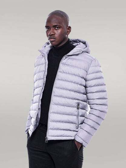 Hooded Quilted Grey Men Coat