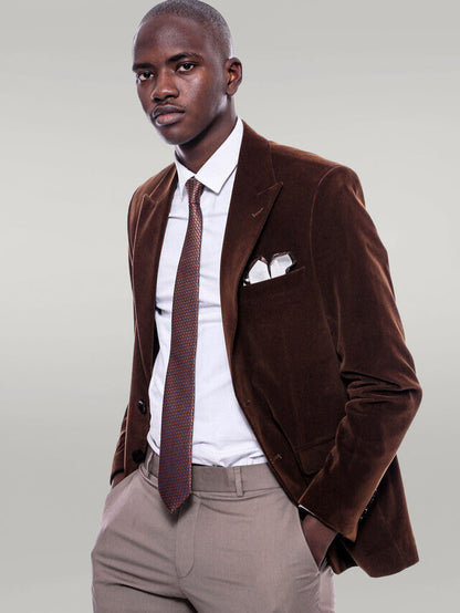 Wide Peak Lapel Velvet Brown Men Blazer -