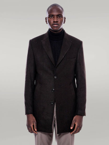 Wide Pointed Collar Over Knee Brown Men Coat