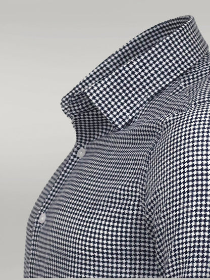 Houndstooth Pattern Navy Blue Men Shirt -