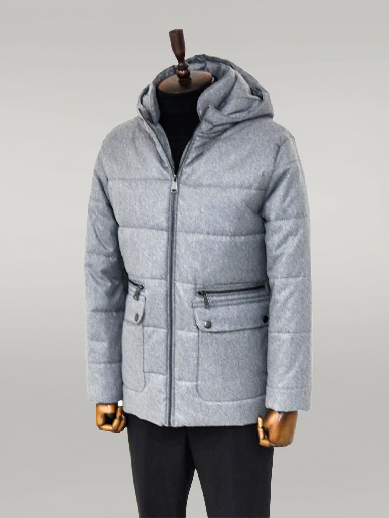 Slim Fit Hooded Grey Men Coat