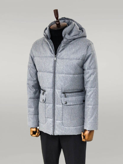 Slim Fit Hooded Grey Men Coat