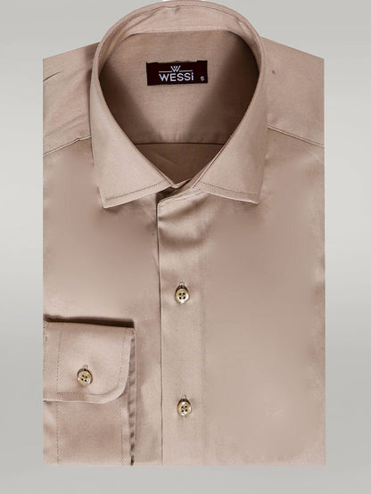 KOALA SYDNEY  Cotton Satin Plain Long Sleeves Slim Fit Beige Men Shirt -