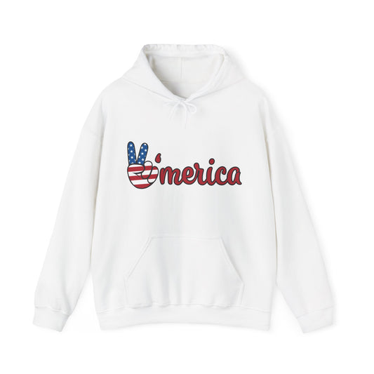 Unisex Peace V'merica Hooded Sweatshirt - Comfortable Casual Wear for Celebrations