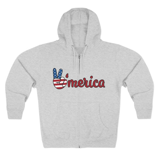 Patriotic Peace Zip Hoodie - Unisex American Flag Design
