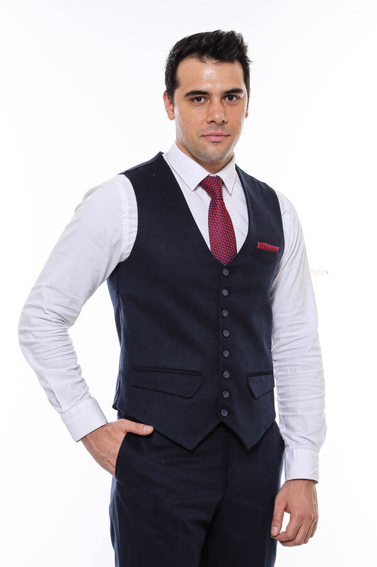 8 Buttoned Plain Navy Blue Vest
