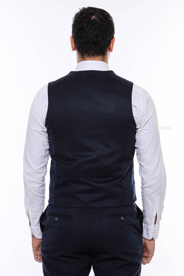 8 Buttoned Plain Navy Blue Vest