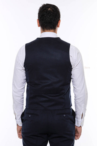 8 Buttoned Plain Navy Blue Vest