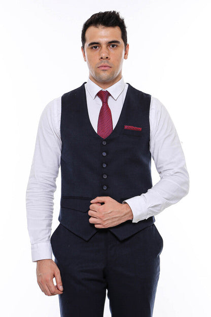 8 Buttoned Plain Navy Blue Vest