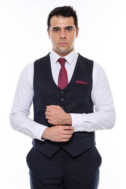 8 Buttoned Plain Navy Blue Vest