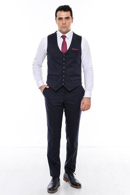 8 Buttoned Plain Navy Blue Vest