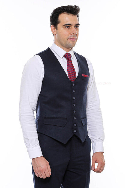 8 Buttoned Plain Navy Blue Vest