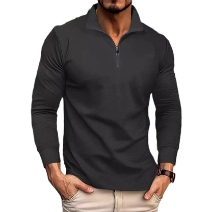 Men's Textured Jacquard Half-Sleeve Zip Shirt