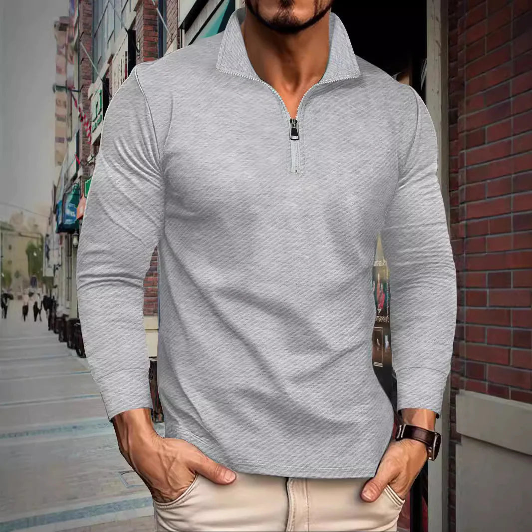 Men's Textured Jacquard Half-Sleeve Zip Shirt