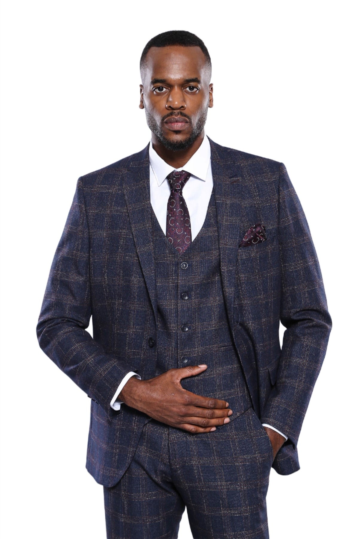KOALA SYDNEY  Checked Slim-Fit Navy Blue Men Blazer -