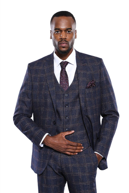 KOALA SYDNEY  Checked Slim-Fit Navy Blue Men Blazer -