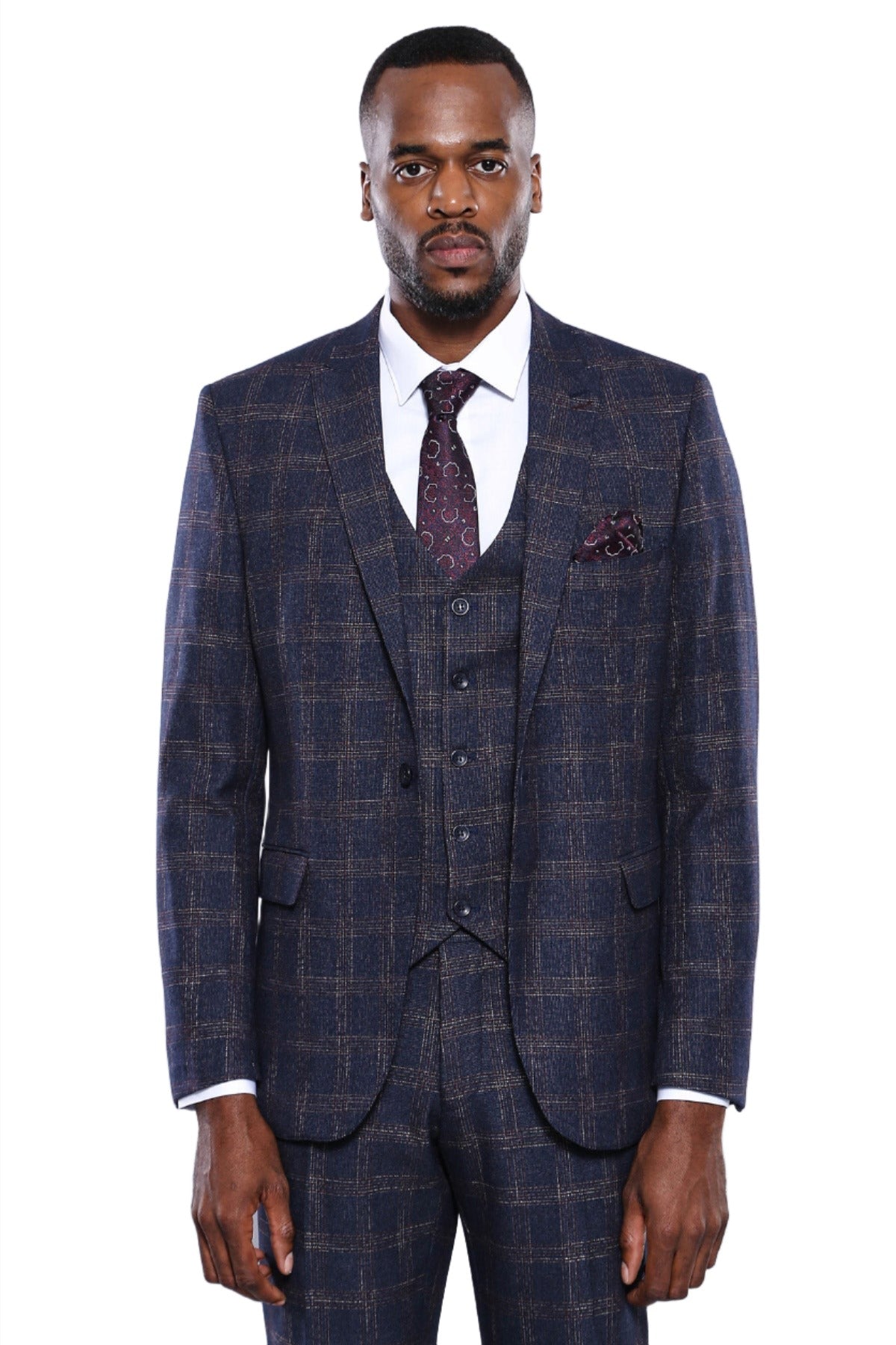KOALA SYDNEY  Checked Slim-Fit Navy Blue Men Blazer -