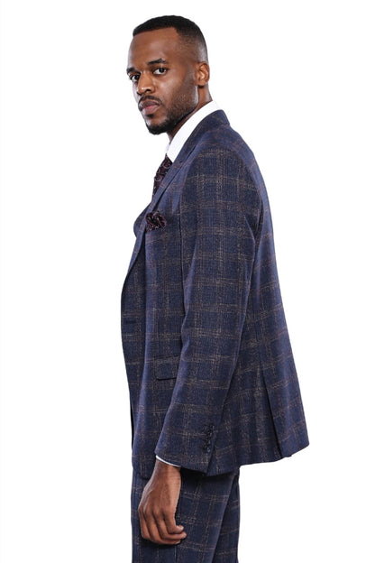 KOALA SYDNEY  Checked Slim-Fit Navy Blue Men Blazer -