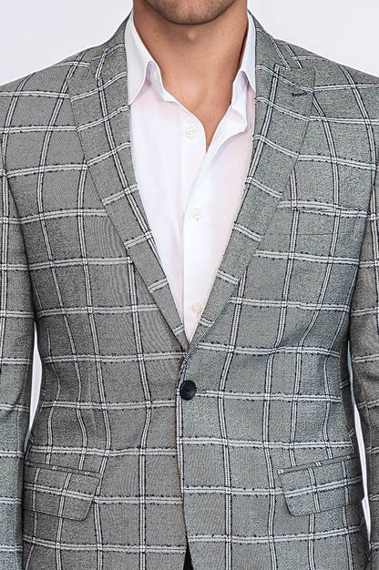 Checked Slim-Fit Grey Men Blazer