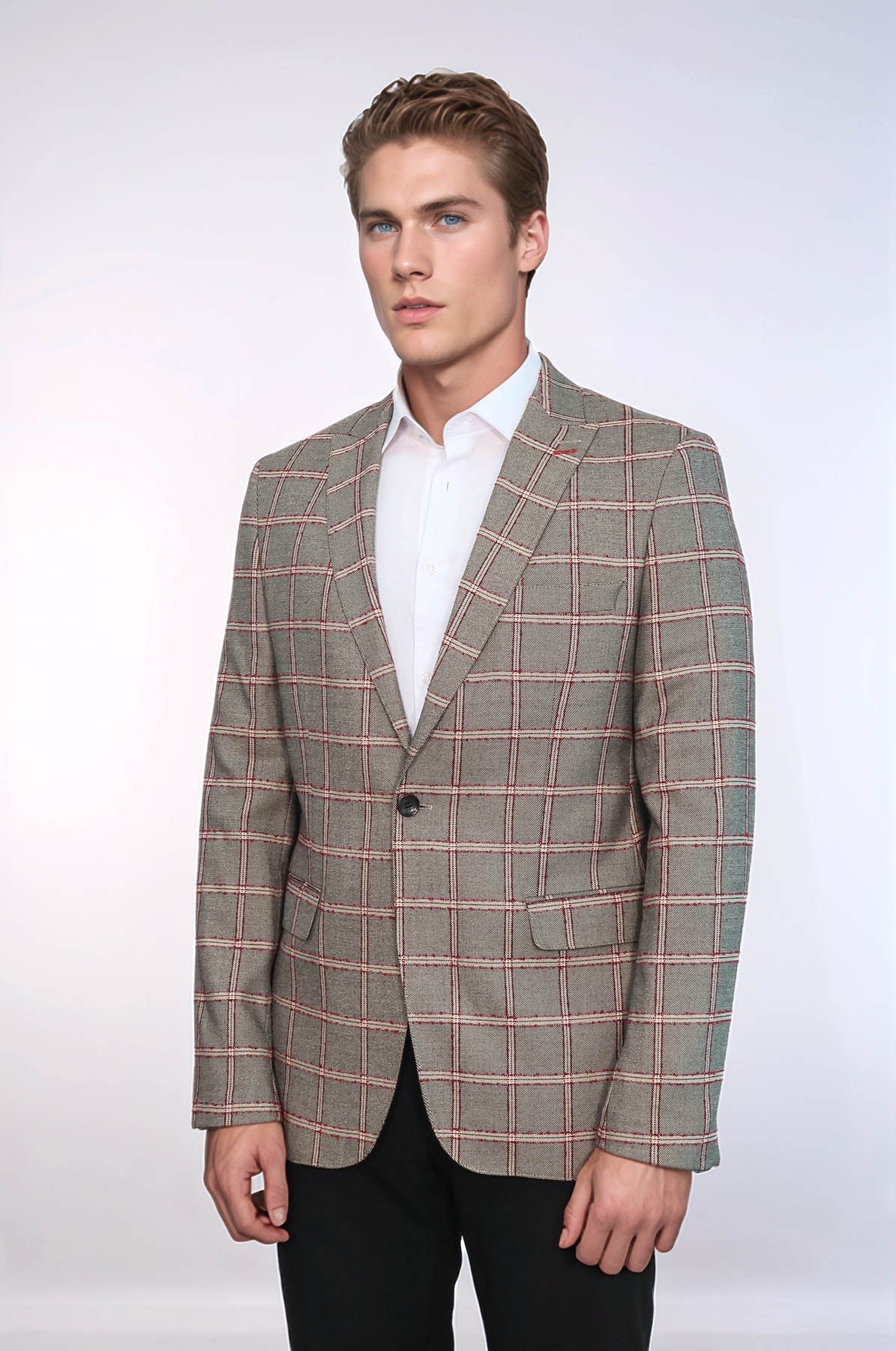 KOALA SYDNEY  Checked Slim-Fit Grey Men Blazer -