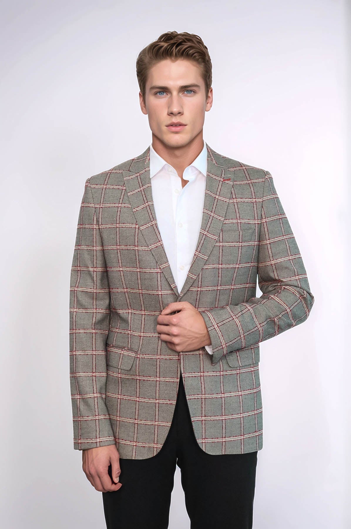 KOALA SYDNEY  Checked Slim-Fit Grey Men Blazer -