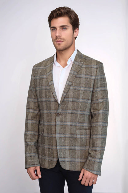 KOALA SYDNEY Checked Slim-Fit Beige Men Blazer