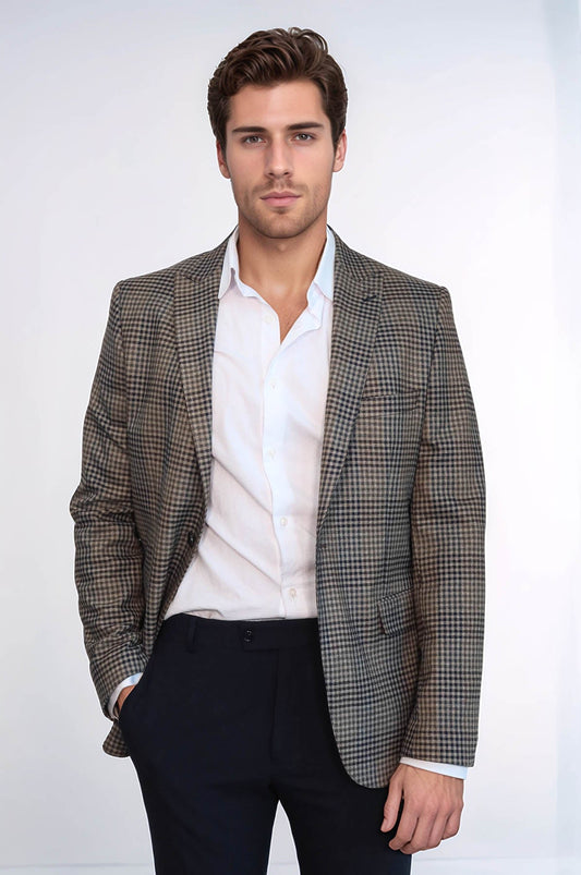 Plaid Slim-Fit Brown Men Blazer